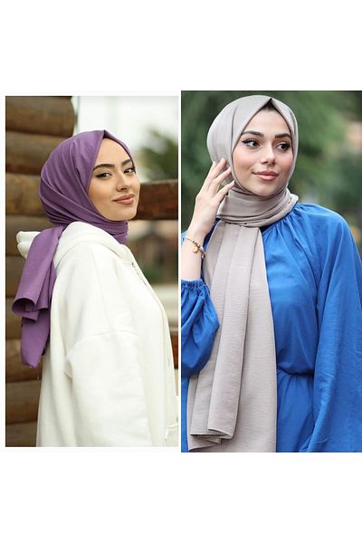 Narine Hijab Cotton Kraş Cazz Shawl Model Σετ 2 τεμαχίων _επιφανίζον-σκούρο γκρι