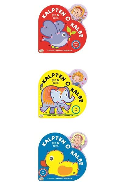 0-6 Yaş Yayınları Heart to Heart Draw Paint Coloring Books-3 Books