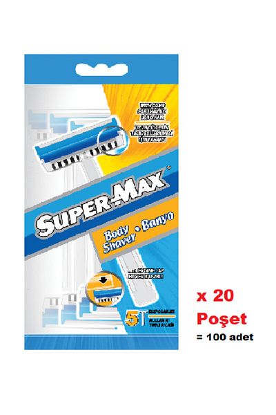 SÜPERMAX Bath Razor Disposable Body Shaving Blades 5 Pack X20 Bag = 100pcs