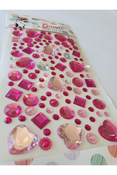 Giraffe Pembe Kalpli Karışık Büyük Taş Sticker Etiket