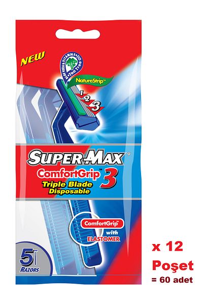 SÜPERMAX Three Razor Disposable Razor 5 x 12 Bags = 60 Pieces