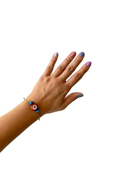 TAKI BY EKİN Dark Blue Glass Evil Eye Beaded, Wooden Beaded Baby/Child/Adult Bracelet