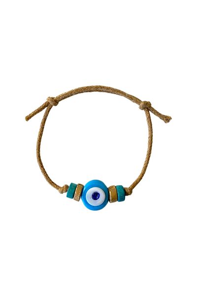 TAKI BY EKİN Dark Blue Glass Evil Eye Beaded, Wooden Beaded Baby/Child/Adult Bracelet