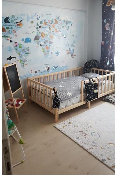İ & S Shop Unisex Montessori Bebek Ve Çocuk Karyolası Doğal Ahşap Yatak 100x200
