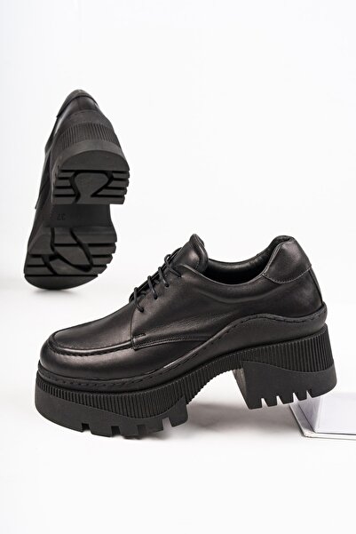 Deripabuc Шкіряні чорні жіночі туфлі на платформі з рельєфною підошвою TRC-3003