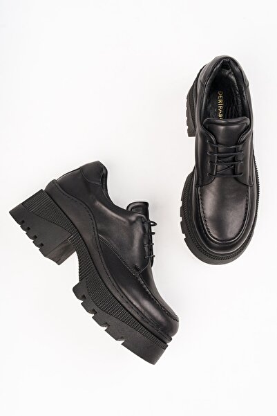 Deripabuc Шкіряні чорні жіночі туфлі на платформі з рельєфною підошвою TRC-3003