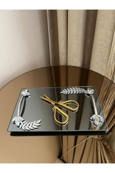 Housess Leaf Detailed Smoked Engagement Promise and Henna Tray and Gold Bombe Promise Scissors
