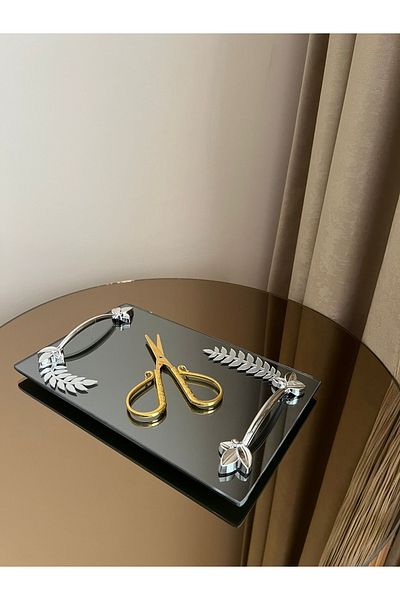 Housess Leaf Detailed Smoked Engagement Promise and Henna Tray and Gold Bombe Promise Scissors