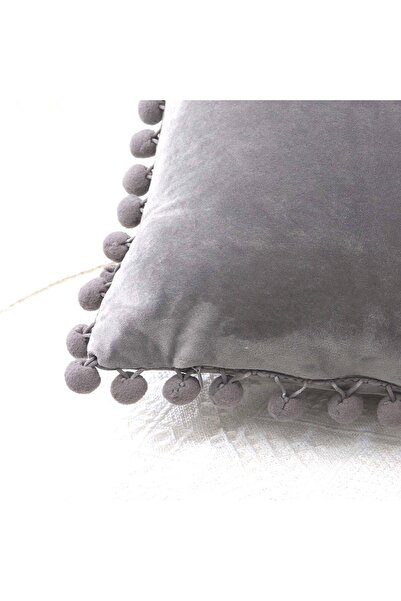 Bc Home Gri 4 Adet Ponponlu Kırlent Kılıfı 2 Adet 43 X 43 Cm ,2 Adet 30 X 50 Cm