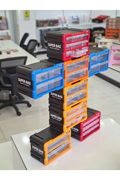 Süper Bag Tekreyonda Modüler Monoblok 2 Çekmece Seti Hobi Boncuk Vida Dübel Avadanlık Organizer Asr6012