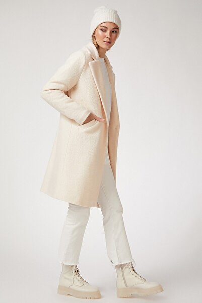 candybia Γυναικείο παλτό εκρού Boucle