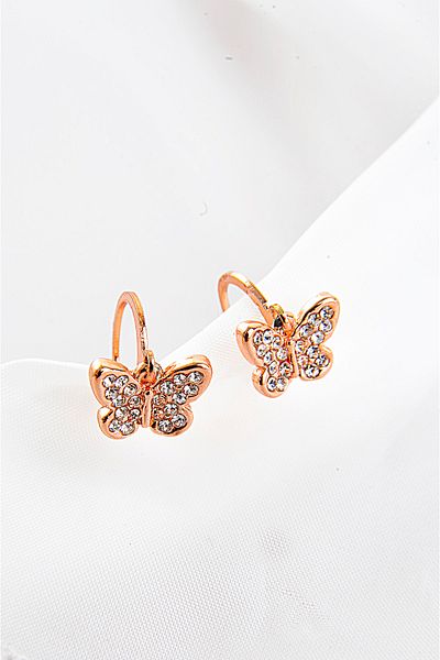EUROMODA Butterfly Design Rose Colored Zircon Stone Earrings