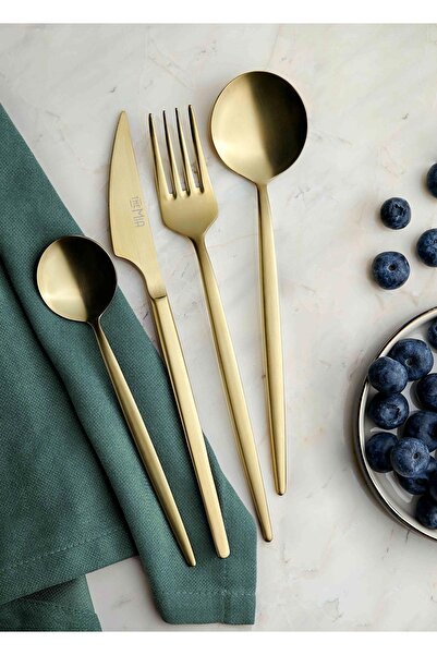 The Mia Isla Çatal Kaşık Bıçak Seti Mat Gold 24 Parça