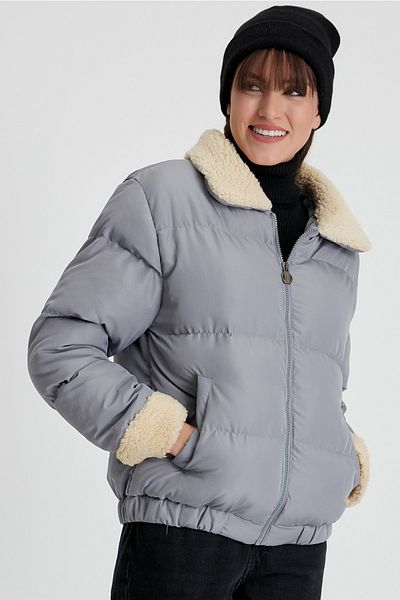 Weyeze Palton puf cu guler de blană Ad-k50433lnw