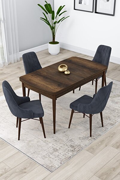 Canisa Lia Serisi Barok Ahşap Desen Açılabilir 80x132 Yemek Odası Takımı 4 An...