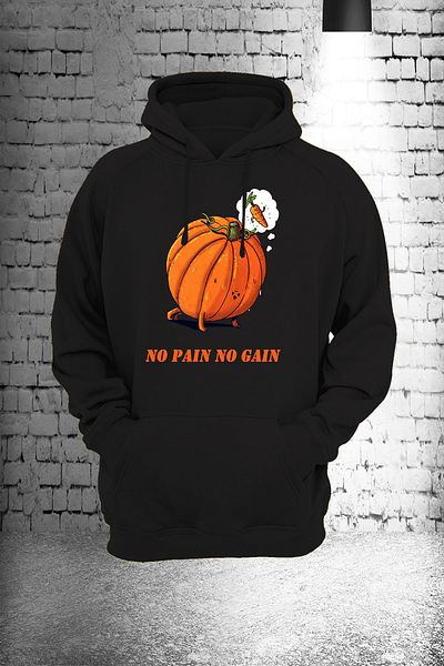 remonz No Pain No Gain Τυπωμένο φούτερ με 3 κορδόνια, χοντρό 600 gr Fleece εσωτερικά μαύρο