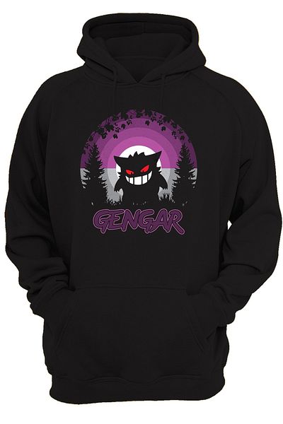 remonz Принт Pokemon Gengar отпред, 100% памук, 3 нишки релефно, полар отвътре, много дебел суичър с качулка