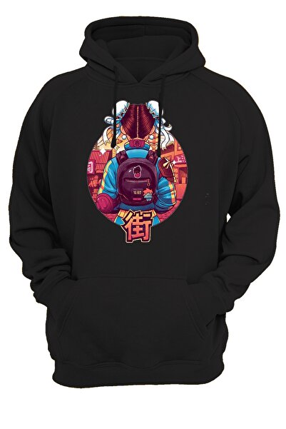 remonz Street Fighter Chun-li Εκτυπωμένο 3 Ipl. Ανυψωμένο 600 γρ. Φούτερ με μαύρη κουκούλα Fleece