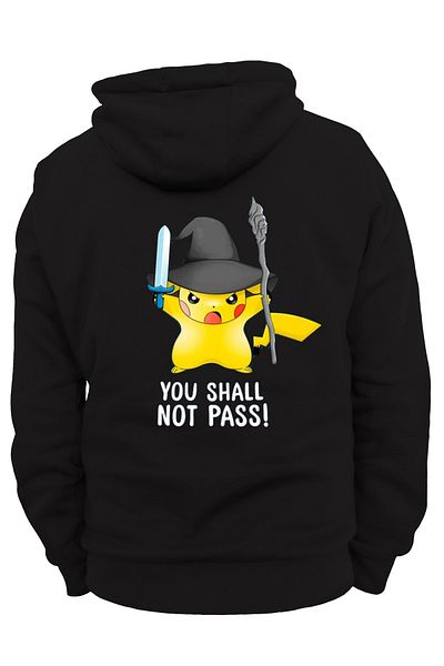 remonz Gandalf Pikachu Πίσω εμπριμέ, 100% βαμβάκι, 3 κλωστές. Ανυψωμένο, Fleece Εσωτερικά, Πολύ Χοντρό Hoodie