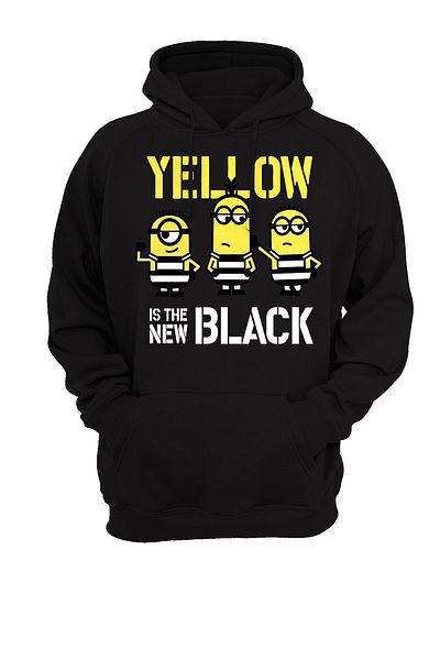 remonz Minions Yellow On The New Black εμπριμέ μαύρο φούτερ με κουκούλα ανασηκωμένη