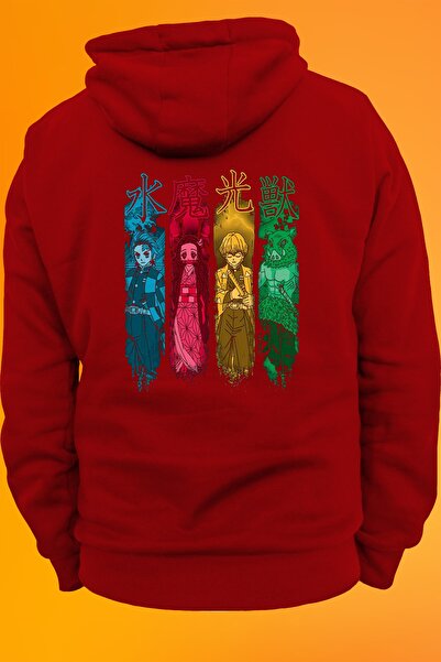 remonz Demon Slayer Printed 3 Ipl. Raised, Thick (600GR.) Fleece Inside Hooded Sweatshirt