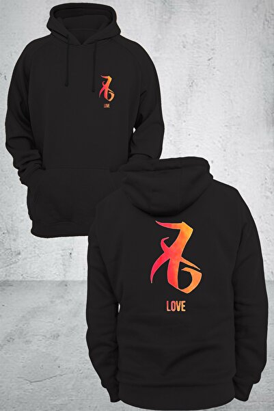 remonz Love Run Printed 3 Σειρά. Παχύ ανυψωμένο (600 γρ.) Μαύρο φούτερ με φλι...