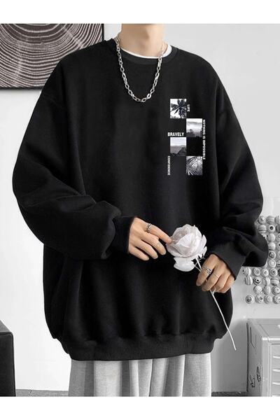 Yasolin Hanorac unisex cu imprimeu Bravely, supradimensionat, cu gât rotund, ...