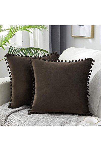 Bc Home Kahve Tonlar 4 Adet Ponponlu Kırlent Kılıfı Seti 4 Adet 43 X 43 Cm Kahverengi, Deve Tüyü, Bej, Krem