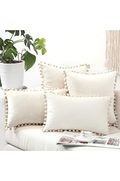 Bc Home Kahve Tonlar 4 Adet Ponponlu Kırlent Kılıfı Seti 4 Adet 43 X 43 Cm Kahverengi, Deve Tüyü, Bej, Krem