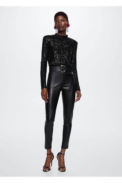 MANGO Woman Sequined Turtleneck T-Shirt