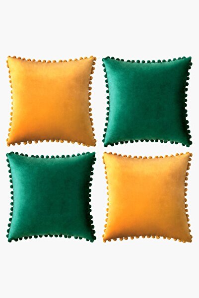 Bc Home New Year 4 Pieces Pompom Throw Pillow Cover Set 4 Pieces 43 X 43 Cm P...