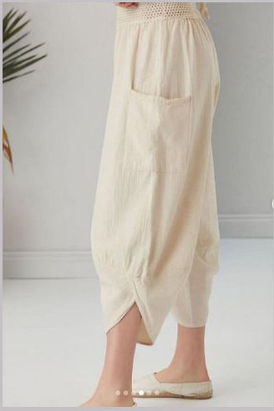 AYASOFYA OTANTIK Women's Beige Cargo Pocket Linen Trousers 231003