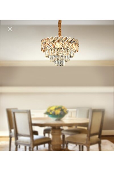 burenze Luxury Modern Sarkıt Kristal Taşlı Avize 40’lık Gold Sarı