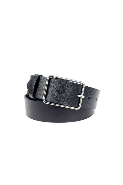 Kemerix 100% Genuine Leather Rectangular Buckle Women's Black Belt