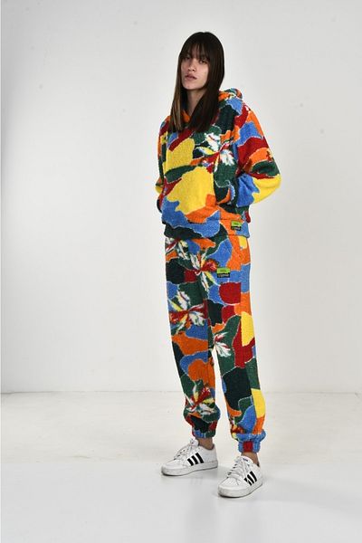 DAVID&GERENZO Red Multicolor Plush Hooded Tracksuit Set