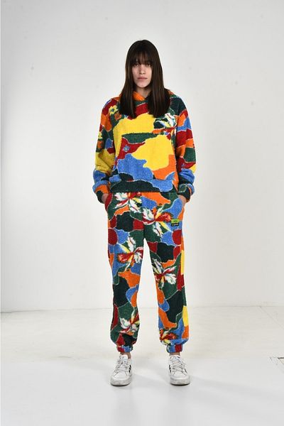 DAVID&GERENZO Red Multicolor Plush Hooded Tracksuit Set