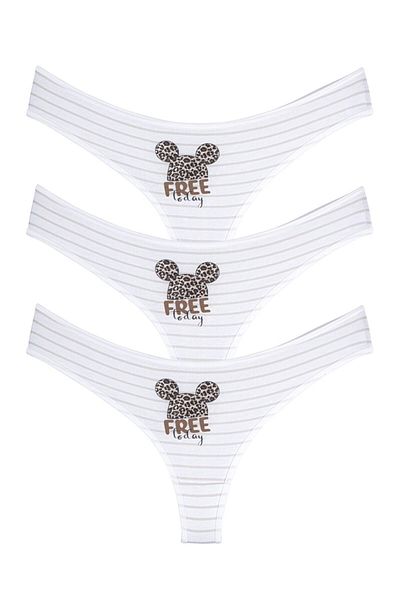 Perita.Life Women'S, Cream Leopard Print, Cotton 3-Piece Thong, String