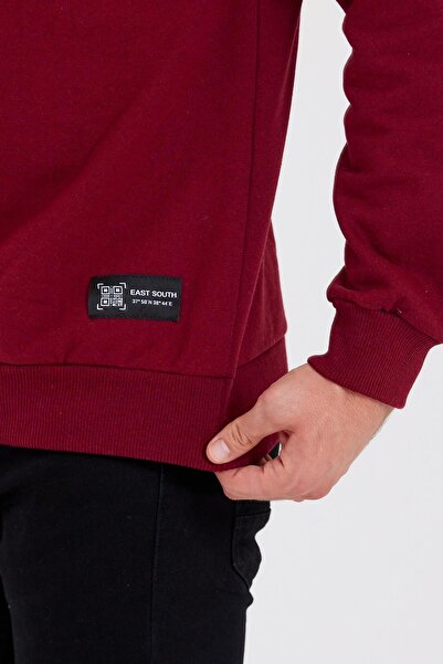 mmetalic Ανδρικό φούτερ Claret Red Crew Neck Label Λεπτομερές βαμβακερό εσωτερικό