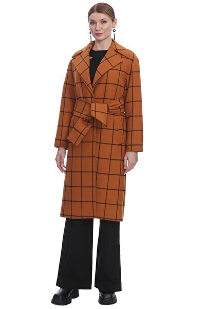 Self Portrait Kadın Taba Desenli Cepli Palto