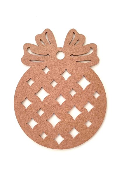 DEKOLOBİ Kurdela Ve Yıldız Desenli Yılbaşı Süsü / Yılbaşı Modeli Boyanabilir 6 Mm Ham Mdf 30 cm