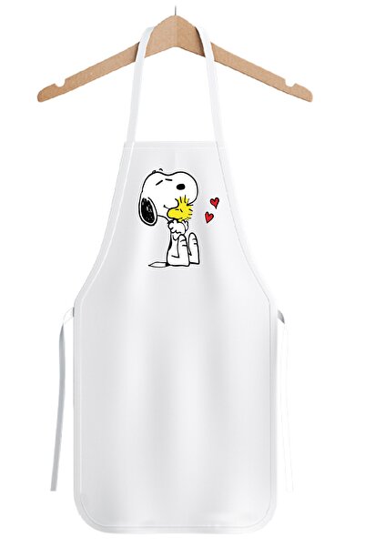 bonecim Alpaka Kumaş Snoopy Baskılı Beyaz Mutfak Önlüğü Şef Önlüğü Birinci Ka...