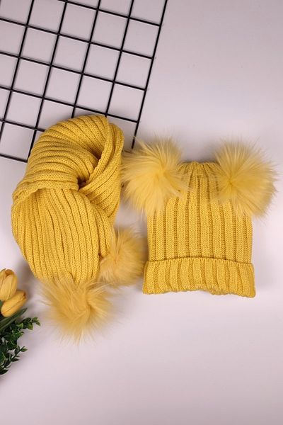 ADA BEBEK ÇOCUK Unisex dětská čepice s dvojitým pompomem