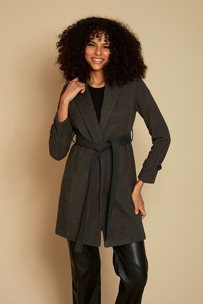 Select Moda Women's Anthracite Belted Lined Cashmere Coat