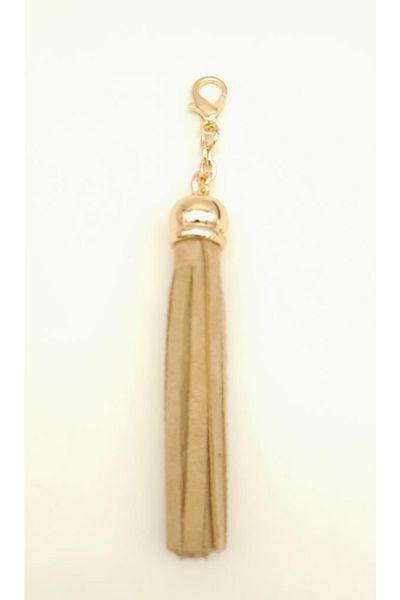 angel çanta aksesuar Suede Nubuck Leather Sleeve Tassel Beige με ελαφρύ χρυσό μέταλλο