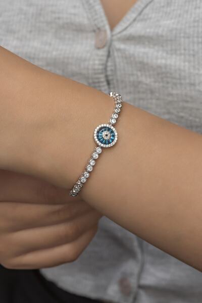 Nereze 925 Ayar Rodyumlu Nazar Göz Suyolu Gümüş Bileklik