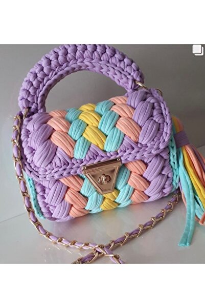 CHQEL حقيبة نسائية مصنوعة يدويًا من الكروشيه بتصميم الفستق الملون وحقيبة يد و...