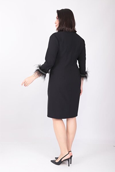 etselements X Modapo Γυναικείο μονόχρωμο φόρεμα με λαιμόκοψη με φτερωτό μίντι μεγάλο μέγεθος