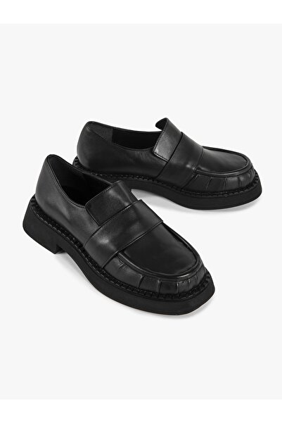 Favgi Siyah Deri Kadın Loafer 2710