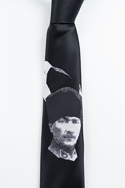 Gaffy Siyah Renk Atatürk Porteli Kravat