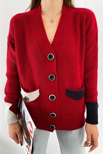 FEMELLE Cardigan din tricotaje pentru damă, burgundy, sezon nou, mărime standard
